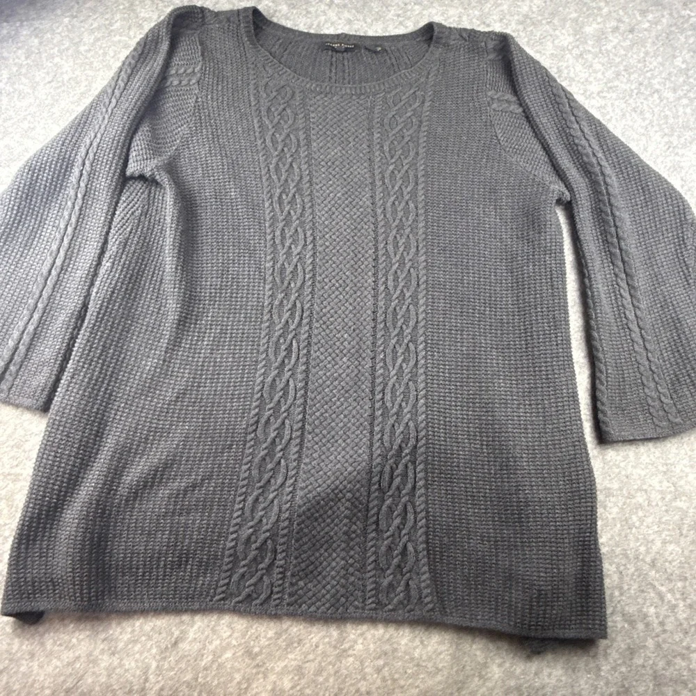 Jeanne Pierre Woman 1X Charcoal Grey Cable Knit 100% Cotton Sweater Side Slit